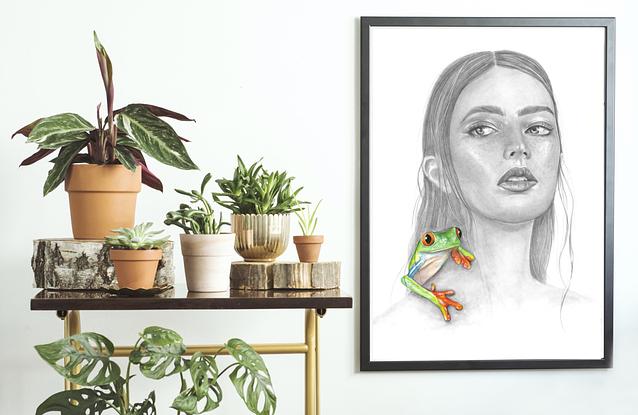 (CreativeWork) Guide / pencil portrait drawing and gouache animal painting  by Charlotte Beddoes. Mixed Media. Shop online at Bluethumb.