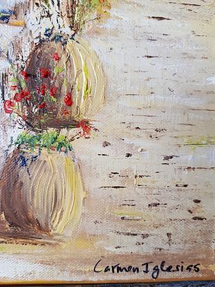 (CreativeWork) Flowers up the stairs by Carmen Iglesias. Oil. Shop online at Bluethumb.