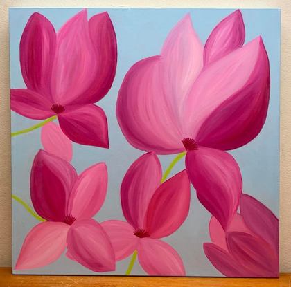 (CreativeWork) Magnolias by Nora Diamant. Acrylic. Shop online at Bluethumb.