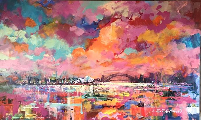 (CreativeWork) Sydney Harbour by Jos Coufreur. Acrylic. Shop online at Bluethumb.