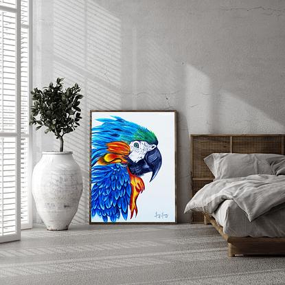 (CreativeWork) Parrot Art Print | Bird Wall Decor | Colorful Parrot Art | Parrot Wall Art | Home Decor Art | Bedroom Wall Art | Paper Print Wall Art  -  A3 - 29.7 x 42.0 cm (11.69 x 16.53 inch)  by Ying Yang. Reproduction Print. Shop online at Bluethumb.