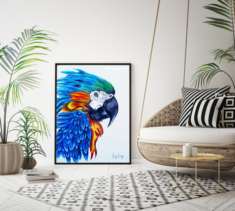 (CreativeWork) Parrot Art Print | Bird Wall Decor | Colorful Parrot Art | Parrot Wall Art | Home Decor Art | Bedroom Wall Art | Paper Print Wall Art  -  A3 - 29.7 x 42.0 cm (11.69 x 16.53 inch)  by Ying Yang. Reproduction Print. Shop online at Bluethumb.