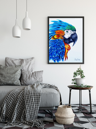 (CreativeWork) Parrot Art Print | Bird Wall Decor | Colorful Parrot Art | Parrot Wall Art | Home Decor Art | Bedroom Wall Art | Paper Print Wall Art  -  A2 - 42.0 x 59.4 cm (16.53 x 23.39 inch) by Ying Yang. Reproduction Print. Shop online at Bluethumb.