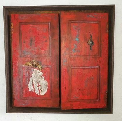 (CreativeWork) Red Shutters by Jules Lawson. Oil. Shop online at Bluethumb.