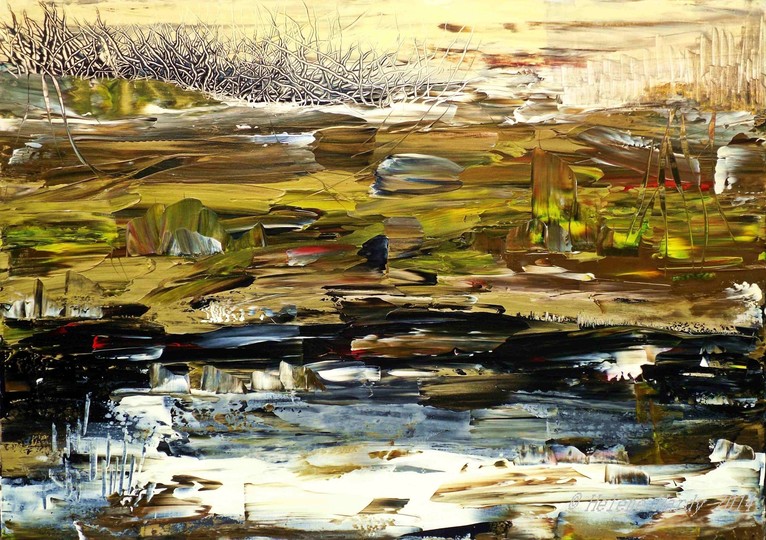 (CreativeWork) Jurassic Landscape by Helene Hardy. Acrylic. Shop online at Bluethumb.